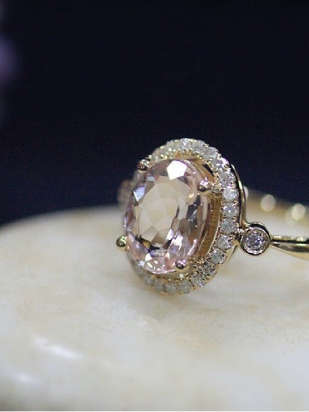 14K Gold Ring with Natural Morganite and Diamond Halo